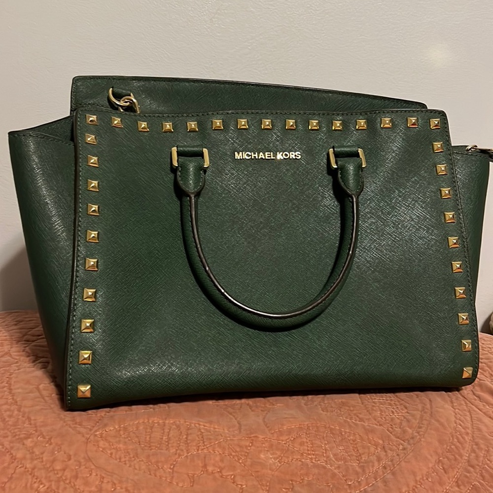 Michael Kors Forest Green Studded Handbag